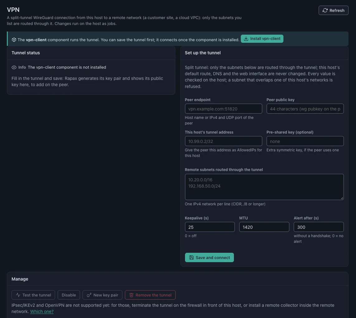 Split-tunnel WireGuard VPN set up from the browser