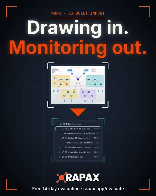 Video: Drawing In, Monitoring Out. Nora reads an as-built drawing and proposes every device and link.