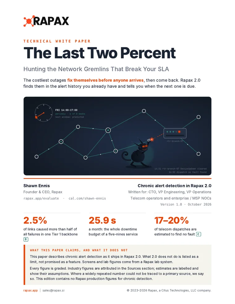 Cover of the Rapax white paper The Last Two Percent: Hunting the Network Gremlins That Break Your SLA